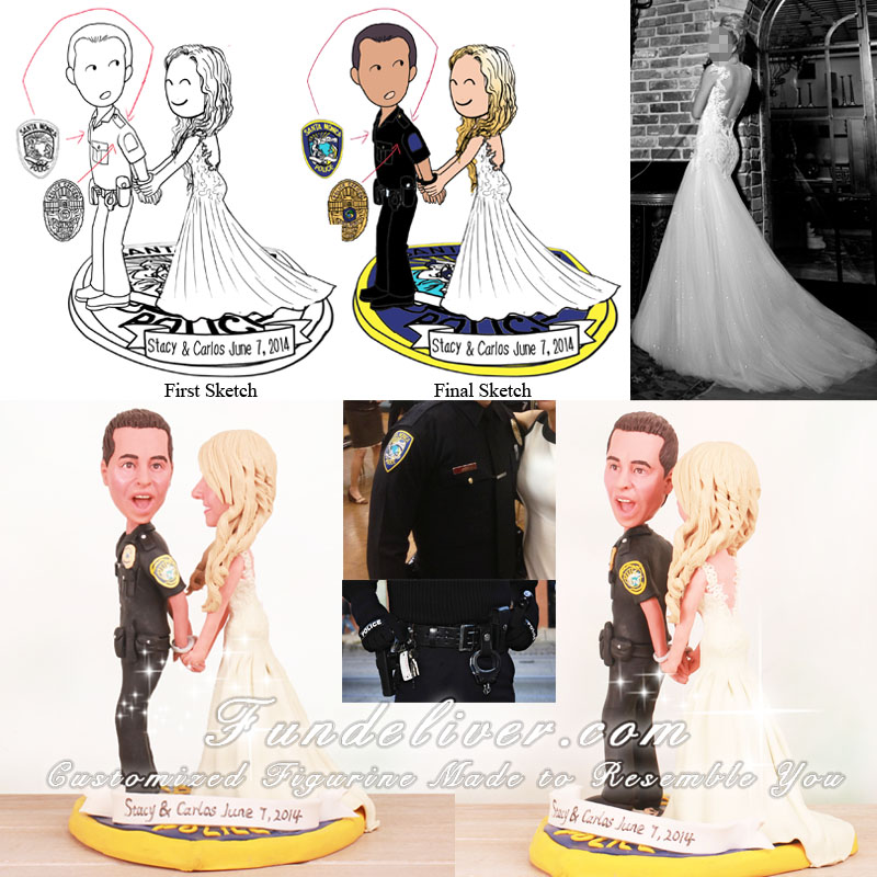 Bride Placing Groom Under Arrest Police Wedding Cake Toppers